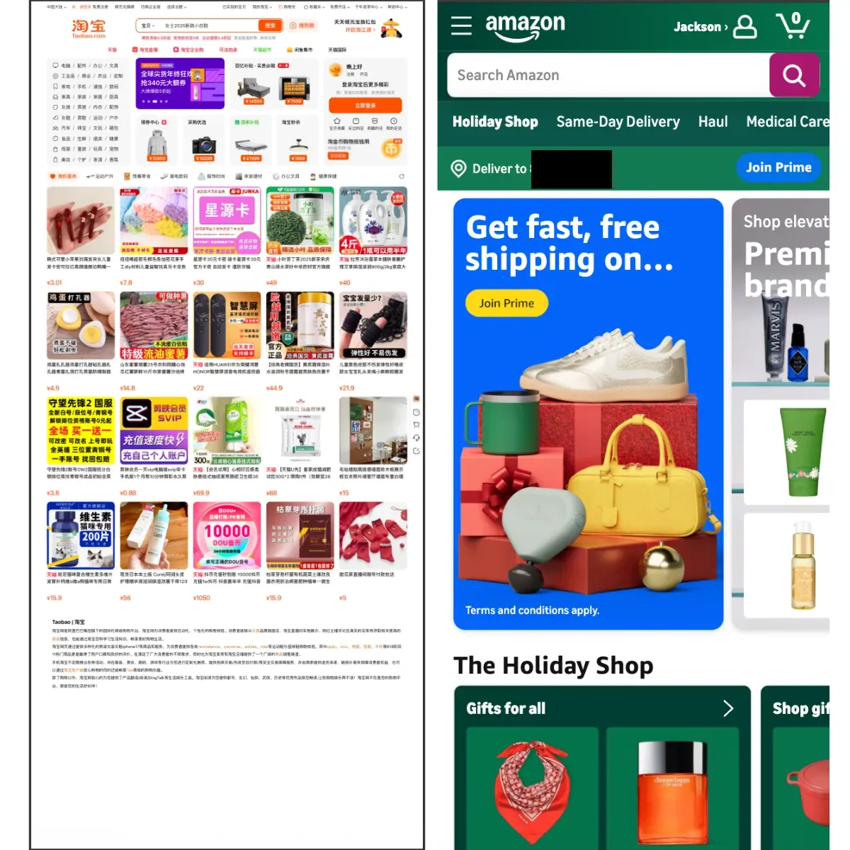 Comparison between Taobao and Amazon